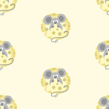 Cheese Mouse Glutton. Seamless Pattern.