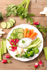 Poster - raw vegetable and dipping sauce- health food concept