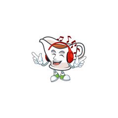 Sticker - Gravy boat for dish with listening music mascot.