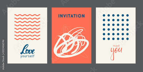 Set of creative universal geometric cards. Designs for prints, wedding, anniv...