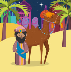 Sticker - wise king and camel desert manger nativity, merry christmas