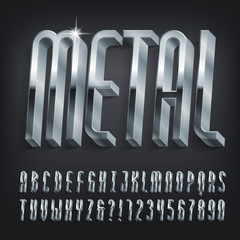 Poster - metal alphabet font. 3d effect narrow letters, numbers and symbols with shadow. stock vector typescr
