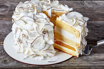 Sticker - close-up of a coconut cake, top view