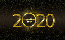 Happy New Year 2020 Greeting Card Or Poster With Gold Glitter And Shine. Vector Illustration EPS 10.