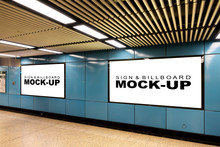 Mock Up Large Blank Horizontal Billboard At Metro Station