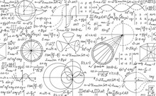 Mathematical Vector Seamless Background With Handwritten Algebra And Geometry Formulas On A White Paper