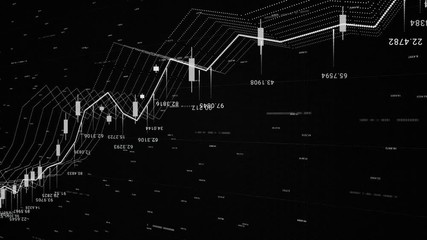 Poster - 3d financial background with all the data and graphics, growth and decline, finance and economics concept. Animation. Monochrome financial chart background, stock market statistics on the screen.