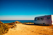 Camper Car On Beach, Camping On Nature