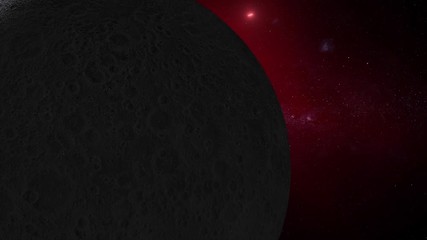 Wall Mural - red galaxy with moon and planet earth. moon and planet earth rotating and approach in open space on 