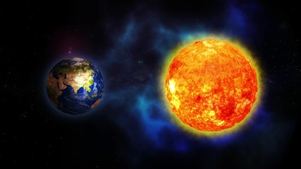 Wall Mural - color galaxy with sun and planet earth. sunrise and sunset in space on planet earth. sun and planet 