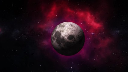 Wall Mural - Moon rotates around its axis and approaching away in the colored galaxy. Earth's natural satellite - animation motion. Video contains: Moon, Luna, Milky Way, Space, Planet, Galaxy, Stars, Cosmos. 4k