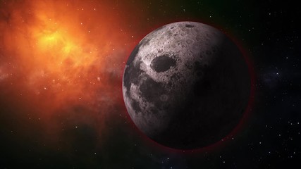 Wall Mural - Moon rotates around its axis and approaching away in the colored galaxy. Earth's natural satellite - animation motion. Video contains: Moon, Luna, Milky Way, Space, Planet, Galaxy, Stars, Cosmos. 4k