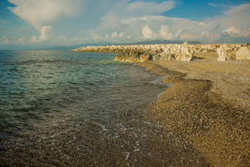 Wall Mural - peaceful idyllic Mediterranean sea beach coast line scenic landscape view near Kyparissia small city in Greece 