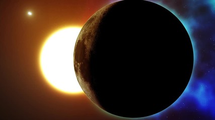 Wall Mural - Galaxy with Moon and Sun. Sunrise and sunset in space on Moon. Sun and Moon rotating and approach in open space on the Milky Way. An eclipse of the Sun. Images of Nasa. 4k