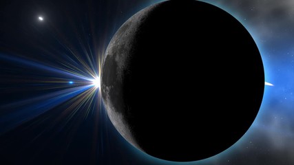 Wall Mural - Galaxy with Moon and Sun. Sunrise and sunset in space on Moon. Sun and Moon rotating and approach in open space on the Milky Way. An eclipse of the Sun. Images of Nasa. 4k