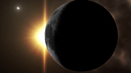 Wall Mural - Galaxy with Moon and Sun. Sunrise and sunset in space on Moon. Sun and Moon rotating and approach in open space on the Milky Way. An eclipse of the Sun. Images of Nasa. 4k