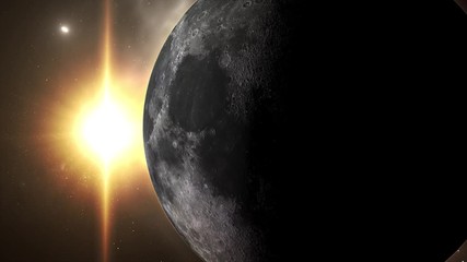 Wall Mural - Galaxy with Moon and Sun. Sunrise and sunset in space on Moon. Sun and Moon rotating and approach in open space on the Milky Way. An eclipse of the Sun. Images of Nasa. 4k