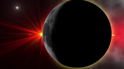 Wall Mural - Color galaxy with Moon and Sun. Sunrise and sunset in space on Moon. Sun and Moon rotating and approach in open space on the Milky Way. An eclipse of the Sun. 4k