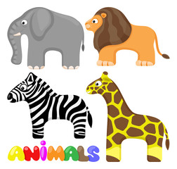 Sticker - Set of cute african animals on a white background.