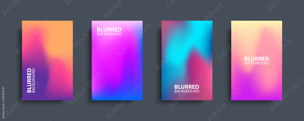 Blurred backgrounds set with modern abstract blurred color gradient patterns. Templates collection for brochures, posters, banners, flyers and cards. Vector illustration. - obrazy, fototapety, plakaty 