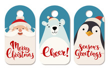 Christmas Labels With Christmas Characters And Symbols.