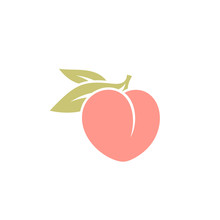 Fresh Peach. Logo. Japanese White Peach With Leaves 
