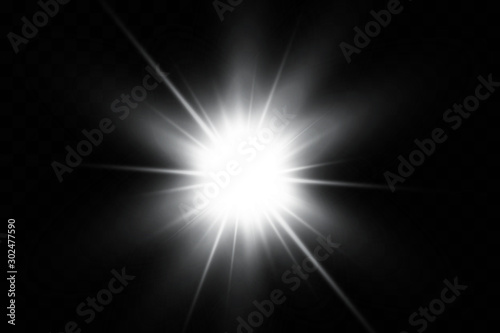 Cuadros en Lienzo White glowing light explodes on a transparent background