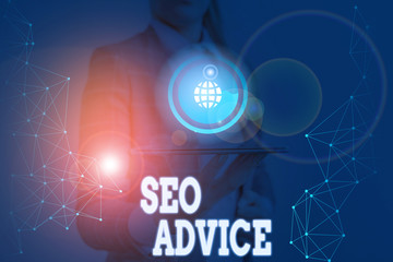 Poster - writing note showing seo advice. business concept for guidance or recommendations in enhancing the s