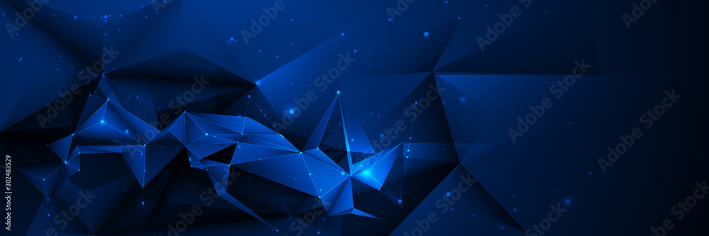 Vector 3D Illustration Geometric, Polygon, Line,Triangle pattern shape with molecule structure. Polygonal with blue background. Abstract science, futuristic, network connection concept - obrazy, fototapety, plakaty 
