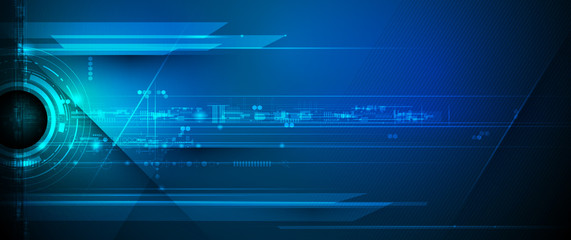 Vector illustration design, digital eyeball and line on circuit board. High tech computer, science technology. Abstract futuristic communication concept. Dark blue color background