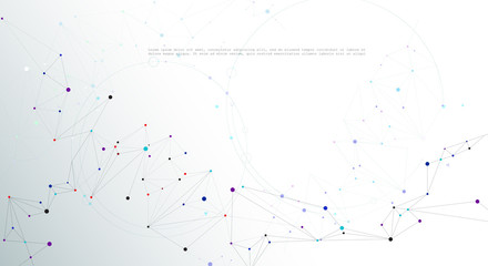 Abstract Molecules with Lines, Geometric, Polygon, Triangle pattern. Vector design network communication technology on white gray color background. Futuristic- digital science technology concept