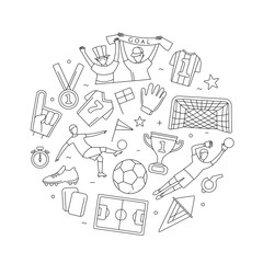 Wall Mural - Soccer football player game match fans outline icons set