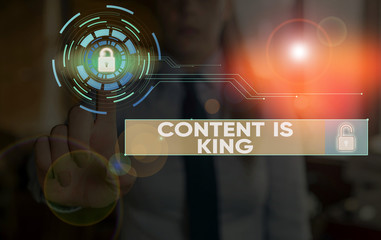 Poster - writing note showing content is king. business concept for words what sells products and provide goo