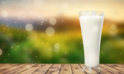 Sticker - Glass jug of fresh milk  on background