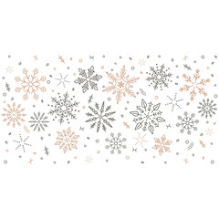 Gray swirl of golden snowflakes and stars. seamless christmas garland. New Year.