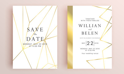 Wall Mural - Beautiful set of wedding card templates. Gold collection of geometrical polyhedron, art deco style for wedding invitation, luxury templates, decorative patterns.