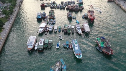 Canvas Print - Aerial view of car traffic Aberdeen Typhoon Shelters , Hong Kong