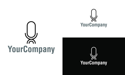 Aufkleber - Linear microphone logo template design. Creative vector emblem, for icon or design concept.Minimalist Linear microphone logo template design.