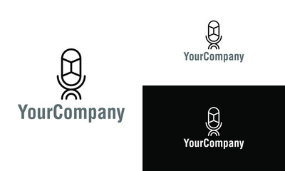 Aufkleber - Linear microphone logo template design. Creative vector emblem, for icon or design concept.Minimalist Linear microphone logo template design.