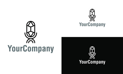 Aufkleber - Linear microphone logo template design. Creative vector emblem, for icon or design concept.Minimalist Linear microphone logo template design.