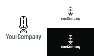 Aufkleber - Linear microphone logo template design. Creative vector emblem, for icon or design concept.Minimalist Linear microphone logo template design.