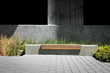 Park bench in a modern design courtyard