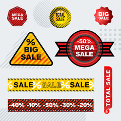 Canvas Print - Set of vector sale stickers of different shapes and colors. Striped Ribbon Discounts.