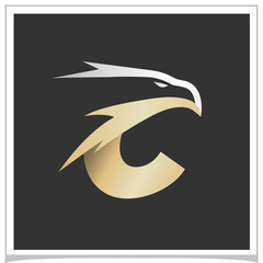 Wall Mural - Letter C Gold Silver Eagle Head Logo