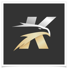 Wall Mural - Letter K Gold Silver Eagle Head Logo