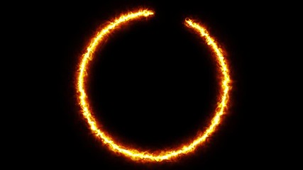 Wall Mural - Beautiful ring of fire on black background. Abstract solar fire circle.  Gradually appearing burning ring of fire. 4k