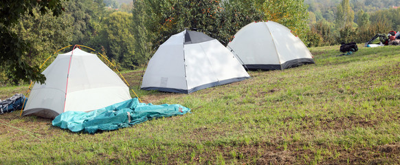three igloo tents on the camp site