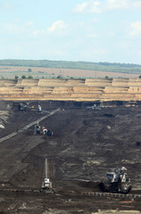 Wall Mural - Open pit coal mine with excavators and machinery in Kostolac