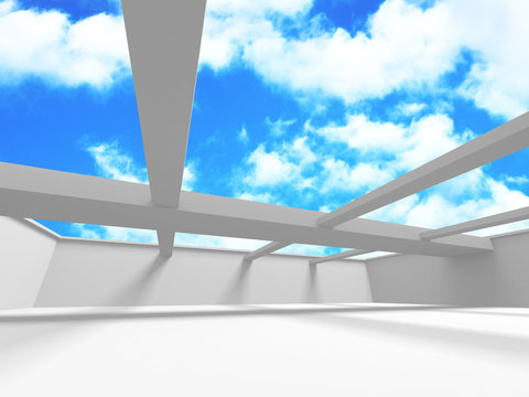 Futuristic White Architecture Design on Cloudy Sky Background