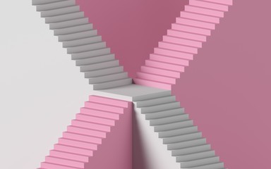 Poster - 3d rendering of white staircase isolated on pink background. Blank platform. Minimal concept. Architectural design elements.